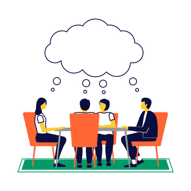 Team Thinking And Brainstorming Stock Illustration - Download Image Now - Panel Discussion, Group Of People, People - iStock