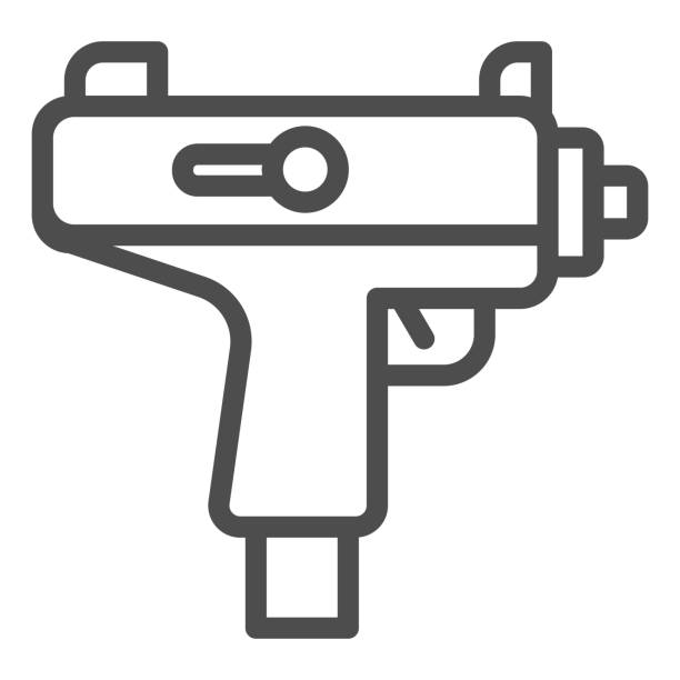 Uzi submachine gun line icon. Automatic machine weapon symbol, outline style pictogram on white background. Warfare or military sign for mobile concept and web design. Vector graphics. Uzi submachine gun line icon. Automatic machine weapon symbol, outline style pictogram on white background. Warfare or military sign for mobile concept and web design. Vector graphics uzi submachine gun stock illustrations