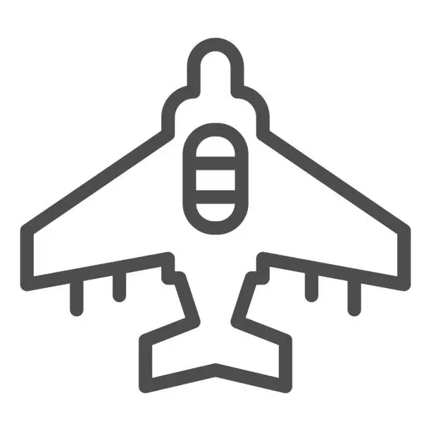 Vector illustration of Fighter plane line icon. Military aircraft, reconnaissance drone symbol, outline style pictogram on white background. Warfare sign for mobile concept and web design. Vector graphics.