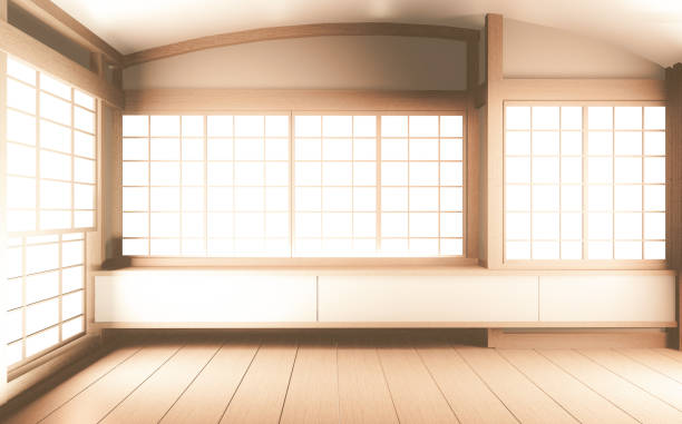 istock Interior mock up Japan Room Design Japanese-style and the white backdrop provides a window for editing. 3D rendering 1212238122