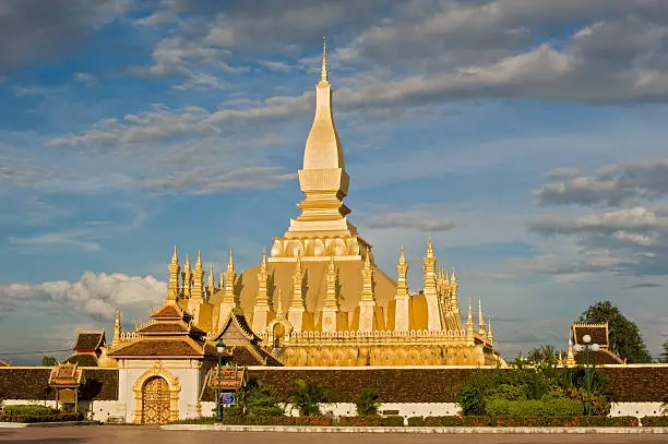 Pha That Luang in Vientiane, the capital of Laos. “The Golden Stupa” is the national symbol of Laos. 