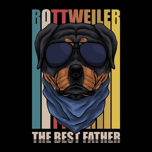Vector illustration of Rottweiler Dog eyeglasses retro vector illustration