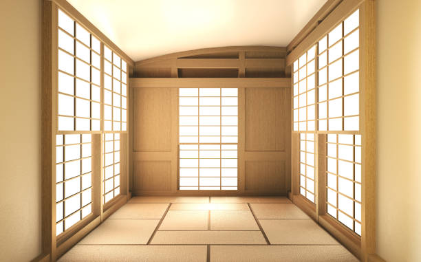 istock Interior mock up Japan Room Design Japanese-style and the white backdrop provides a window for editing. 3D rendering 1212240928