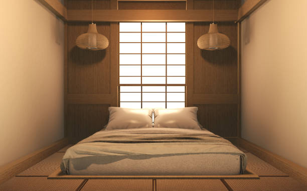 istock Interior mock up Japan Room Design Japanese-style and the white backdrop provides a window for editing. 3D rendering 1212241044