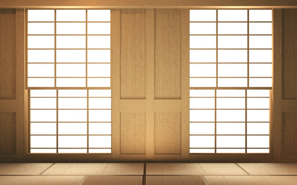 istock Interior mock up Japan Room Design Japanese-style and the white backdrop provides a window for editing. 3D rendering 1212241099