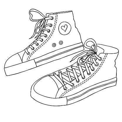 Coloring Book With Sneakers Black And White Illustration Stock ...