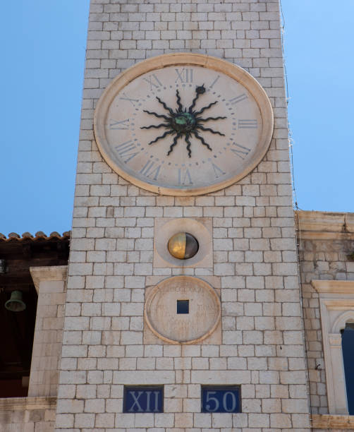 Ancient clock tower in Stradun street, Dubrovnik, Croatia
