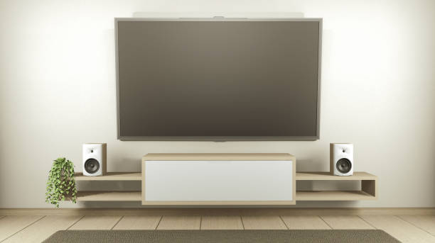 istock Cabinet TV in white empty interior room Japanese-style, 3d rendering 1212241705