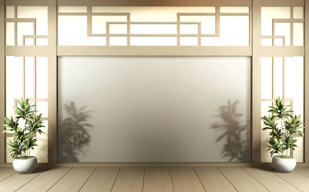 istock Scene empty room with decoraion and tatami mat floor.3D rendering 1212241901