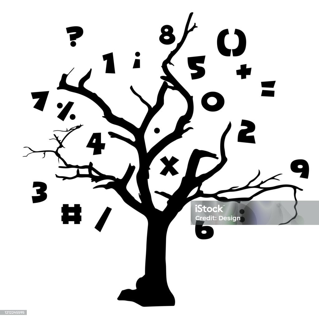 Number Tree Abstract Abstract Black Tree With Math Numbers Isolated On White Background ...