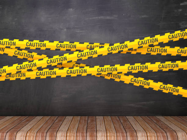 istock Cordon Tapes with CAUTION Word on Chalkboard Background - 3D Rendering 1212253807