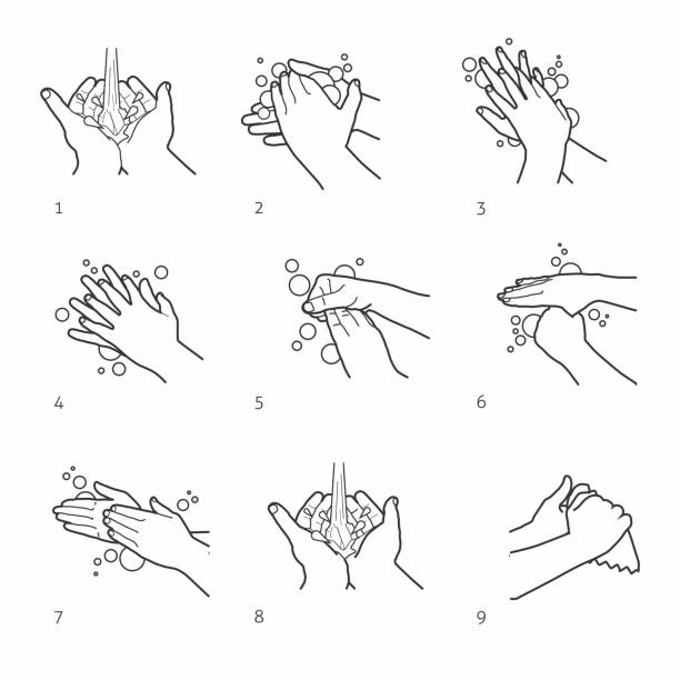 Hand washing instruction for coronavirus Hand washing instructions to fight coronavirus hand water pump stock illustrations