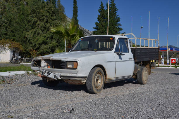 Antalya, Turkey - 14th November, 2012: Classic neglected Anadol P2 500 in pick-up version stopped on a street. This model was a popular light commercial vehicle in Turkey.