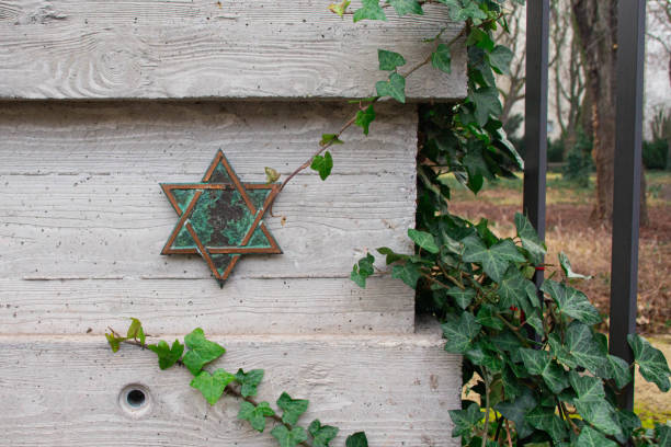 Ivy and star of David on the walls of the Old Jewish Cemetery. Berlin, Germany.