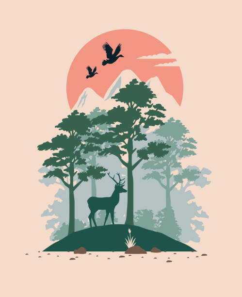 istock beautiful landscape with reindeer and birds scene 1212258472