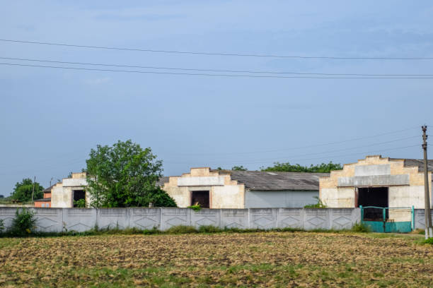 istock Soviet hangars for storing machinery and agricultural raw materials 1212260785