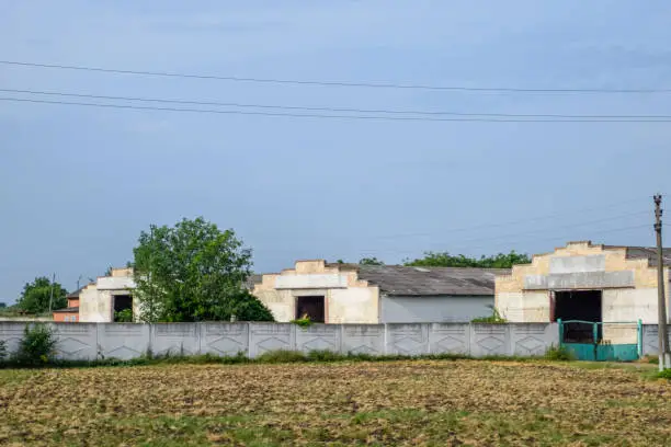 Photo of Soviet hangars for storing machinery and agricultural raw materials