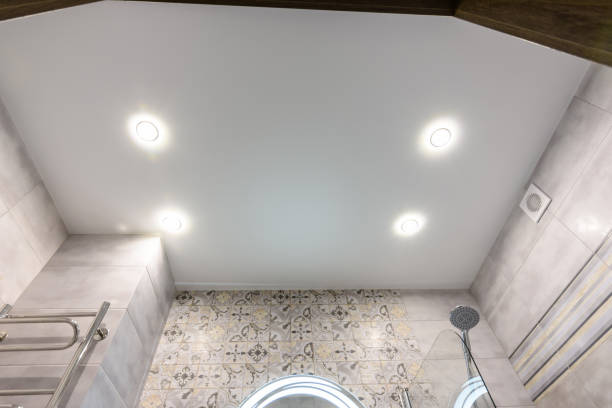istock Stretched ceiling in a modern bathroom after renovation 1212263217
