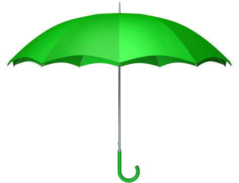 Classic green umbrella isolated on white background