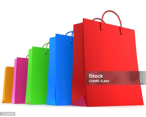 Quatro Coloridos Sacos De Compras - Fotografias de stock e mais imagens de Azul - Azul, Cor verde, Figura para recortar