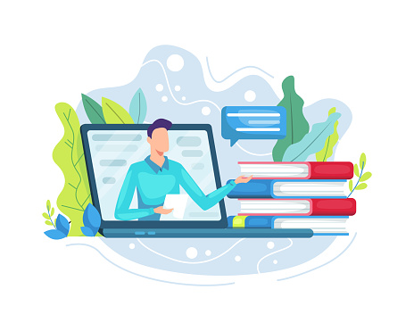 Vector illustration Online education or e-Learning concept. Online training courses, specialization, university studies. Vector illustration in flat style