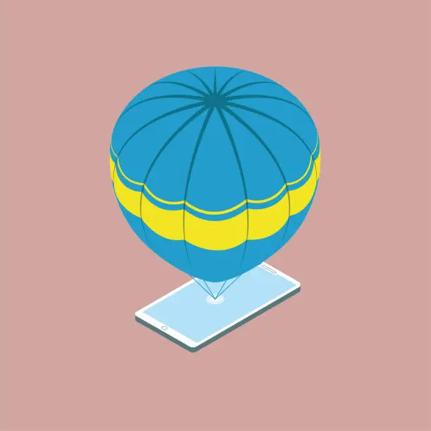 Vector illustration of Vector drawn mobile phone and hot air balloon.