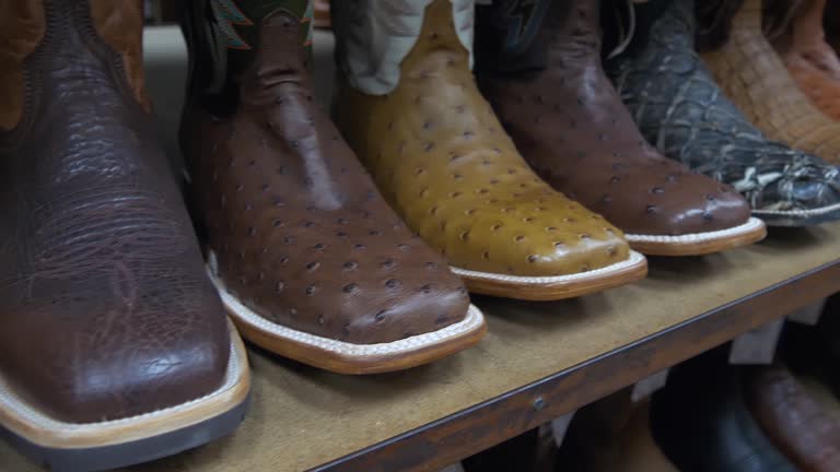 Shelves full of new cowboy boots