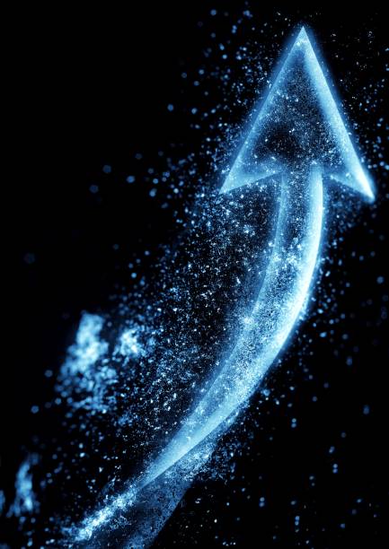 Blue arrow rising up darkness