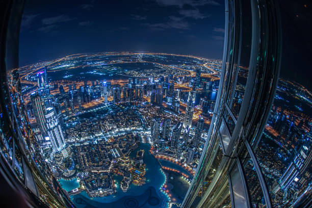 Dubai night view seen from the observation deck of Burj Khalifa Dubai night view seen from the observation deck of Burj Khalifa. Shooting Location: Dubai observation point stock pictures, royalty-free photos & images