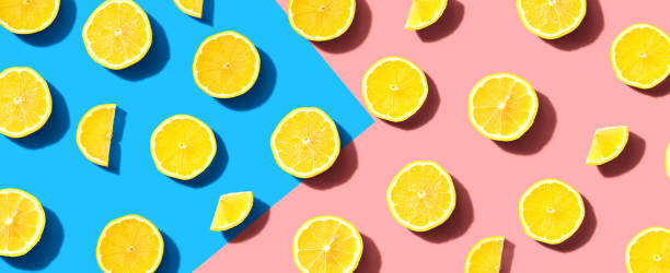 Fresh yellow lemons overhead view