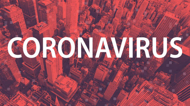 istock Coronavirus theme with aerial cityscape 1212287931