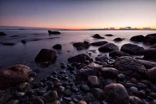 Crescent Beach at sunset in winter, Surrey, BC, Canada long exposure.