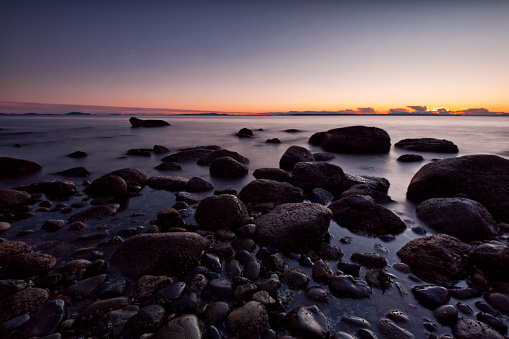 Crescent Beach at sunset in winter, Surrey, BC, Canada long exposure.