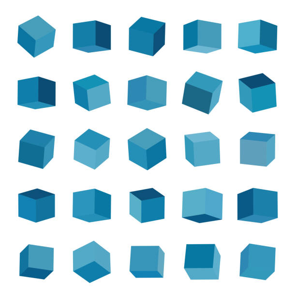 3D Blue Cube Model Box Icon Collection 3D Blue Cube Model Box Icon Collection cube shape illustrations stock illustrations