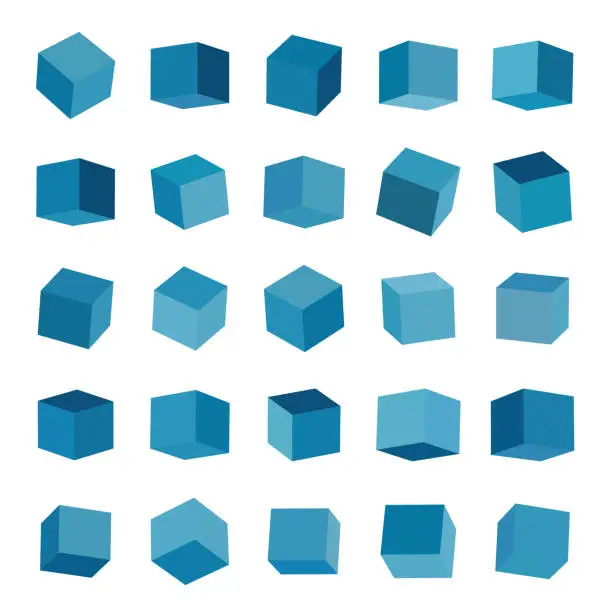 Vector illustration of 3D Blue Cube Model Box Icon Collection