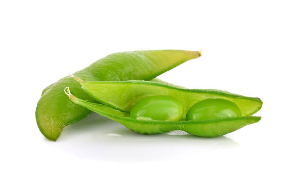 istock Close up green soy beans isolated on white 1212300887