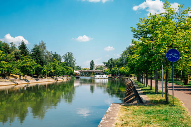 Bega River and green park  in Timisoara, Romania