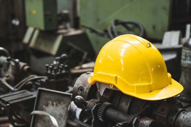 istock Safety helmets in the industrial. Warehouse worker hard hat. 1212303941
