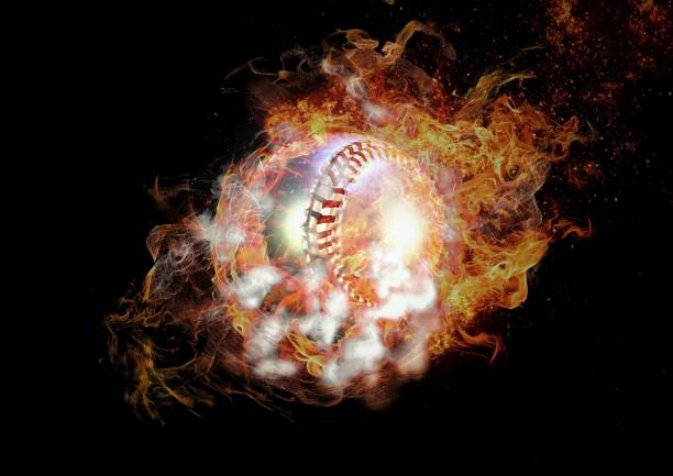 istock Abstract baseball ball wrapped in flame and smoke 1212307799