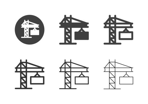 화물 크레인 아이콘 - 멀티 시리즈 - pulley hook crane construction stock illustrations