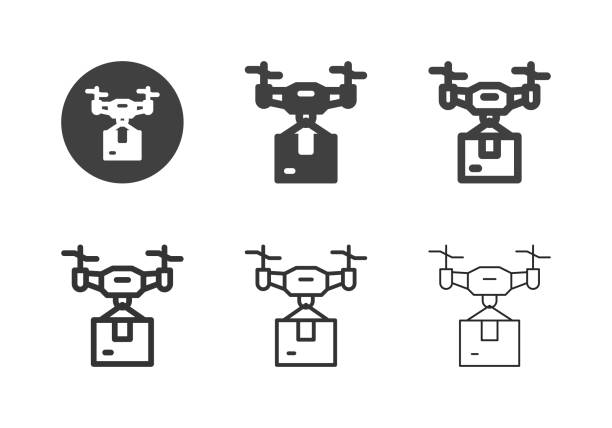 ilustrações, clipart, desenhos animados e ícones de ícones de drone de entrega - série multi - drone subindo