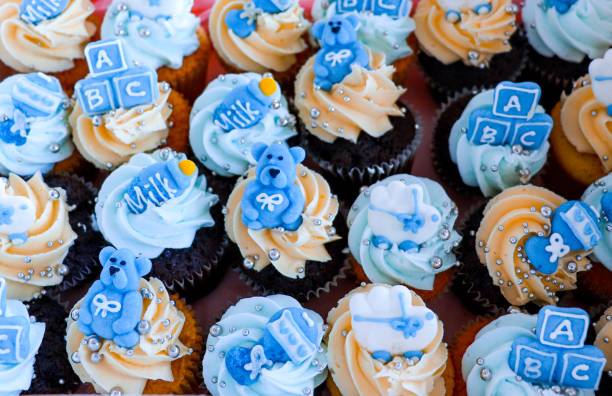 Baby shower themed cupcakes for a baby boy