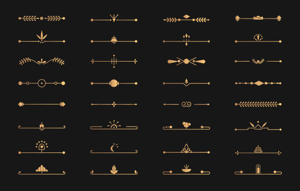 bölücü altın çizgi seti art deco vektör sayfa metni - dekorasyon illüstrasyonlar stock illustrations
