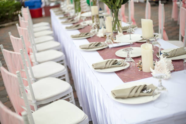 istock beautiful served table setting with plates on outdoor park 1212322757