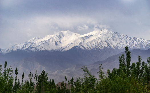 Himalayan Snow capped mountains range in Ladakh, India