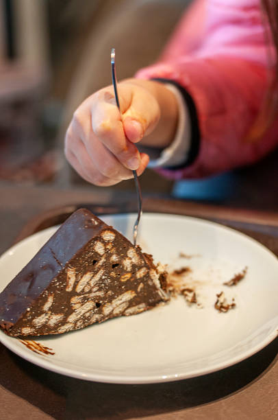 Cute girl happiness with triangle cake