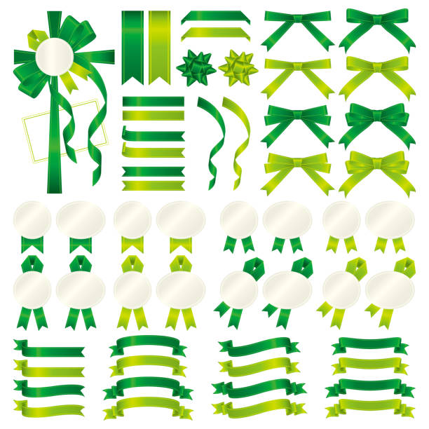 Variation set of green and yellow green ribbon gradation Variation set of green and yellow green ribbon gradation gradation stock illustrations