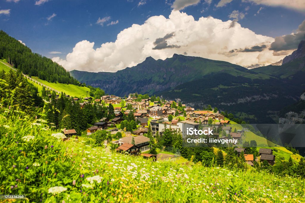 Làng Murren Ở Thụy Sĩ Phong Cảnh Truyền Thống Của Thụy Sĩ Dãy Núi Alps Ở  Thụy Sĩ Kỳ Nghỉ Trên Thiên Nhiên Toàn Cảnh Làng Murren Du Lịch Ở Thụy Sĩ