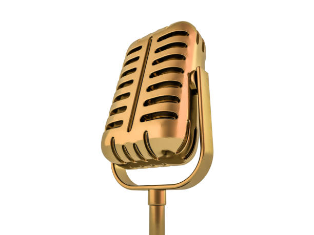 istock Retro gold microphone isolated on white background. 3D 1212338306