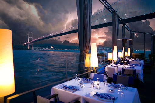 Luxurious restaurant or nightclub in Bosporus Istanbul Turkey